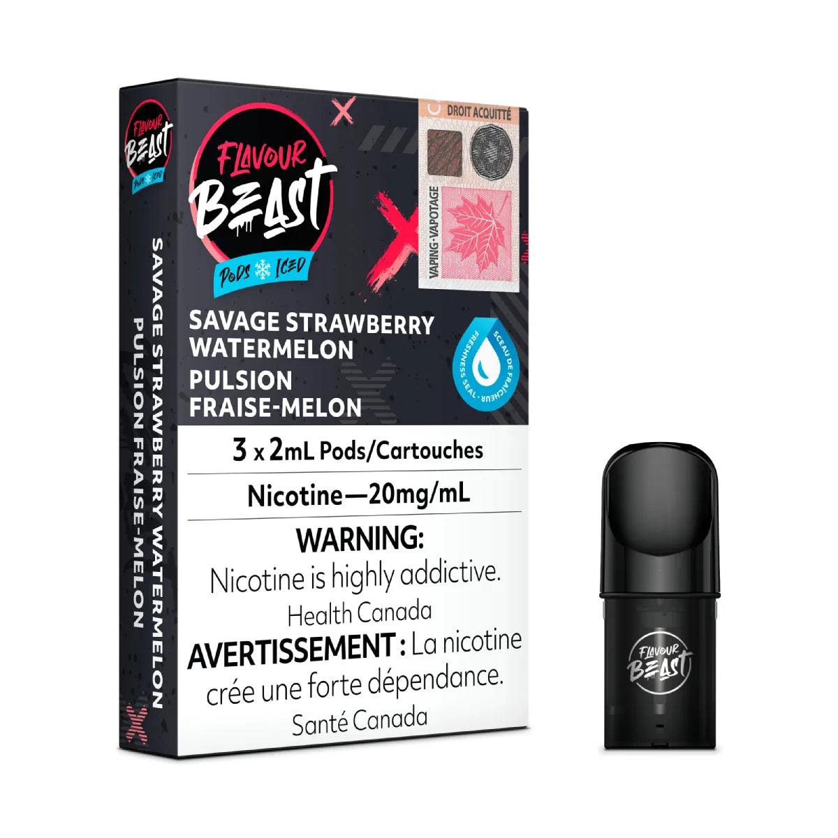 Flavour Beast Pods 3Pk 20mg - Savage Strawberry Watermelon Iced