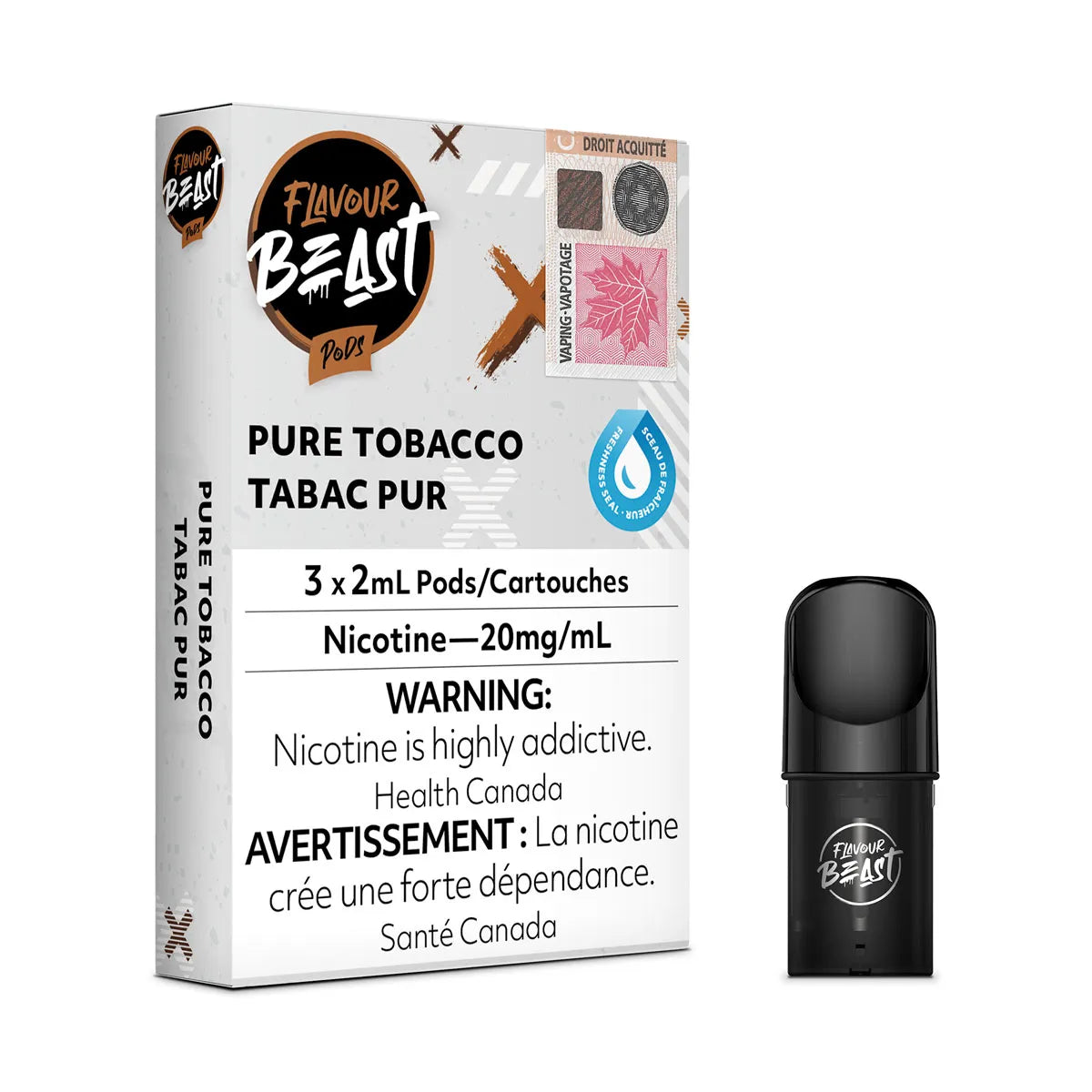 Flavour Beast Pods 3Pk 20mg - PURE TOBACCO