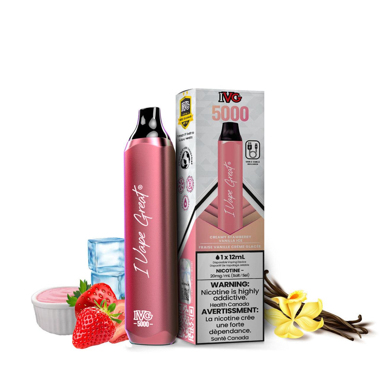 IVG Bar Max 5000 Puffs Disposable Vape - Smooth Strawberry White (Creamy Strawberry Vanilla Ice)