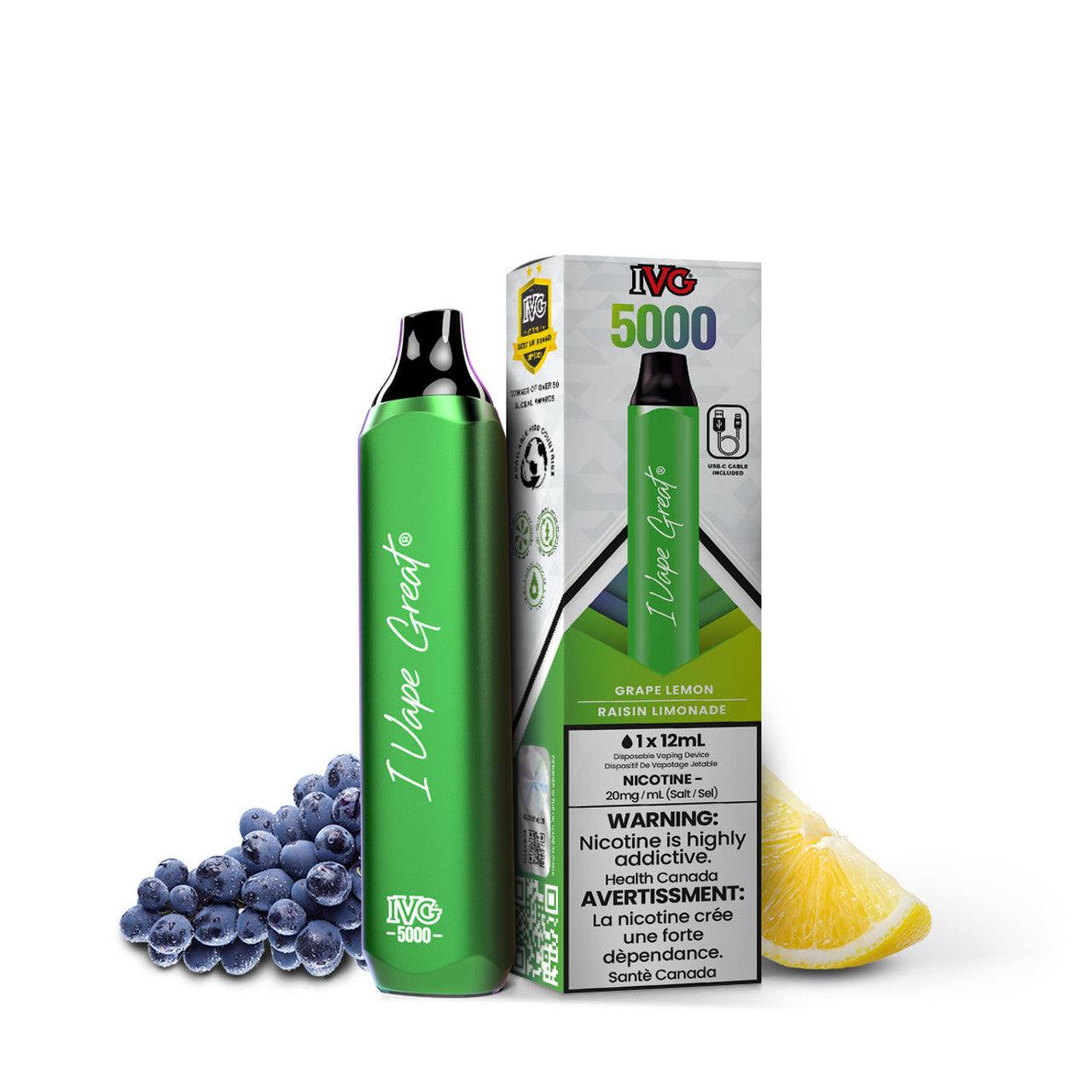 IVG Bar Max 5000 Puffs Disposable Vape - Grape Lemon