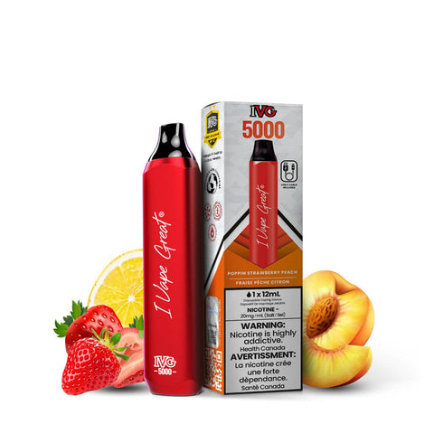 IVG Bar Max 5000 Puffs Disposable Vape - Poppin Strawberry Peach